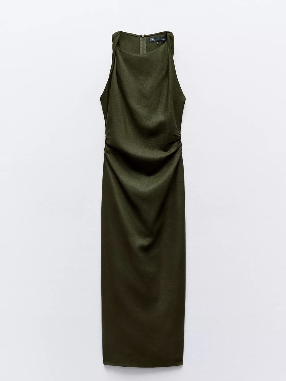 NWOT Zara Olive Green Sleeveless Midi Linen Dress